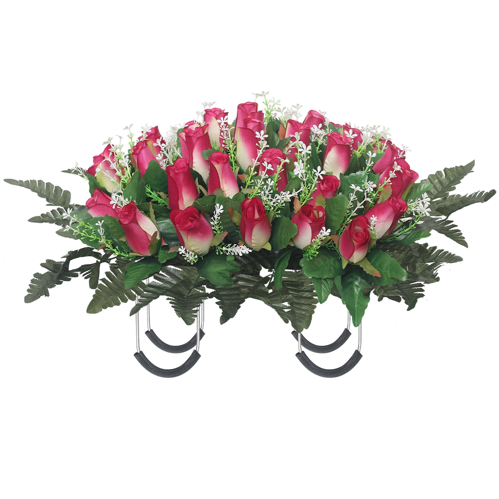 Artificial Cemetery Flowers for Grave,Headstone Flower Saddle for Grave Tombstone Decorations (1, Rose Red) image 6