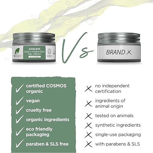 Miniatura 4 de Dr. Organic Ageless - Gel de hidratación diaria con algas marinas, hidratante, tonifica y suaviza la tez, certificado orgánico, sin parabenos ni