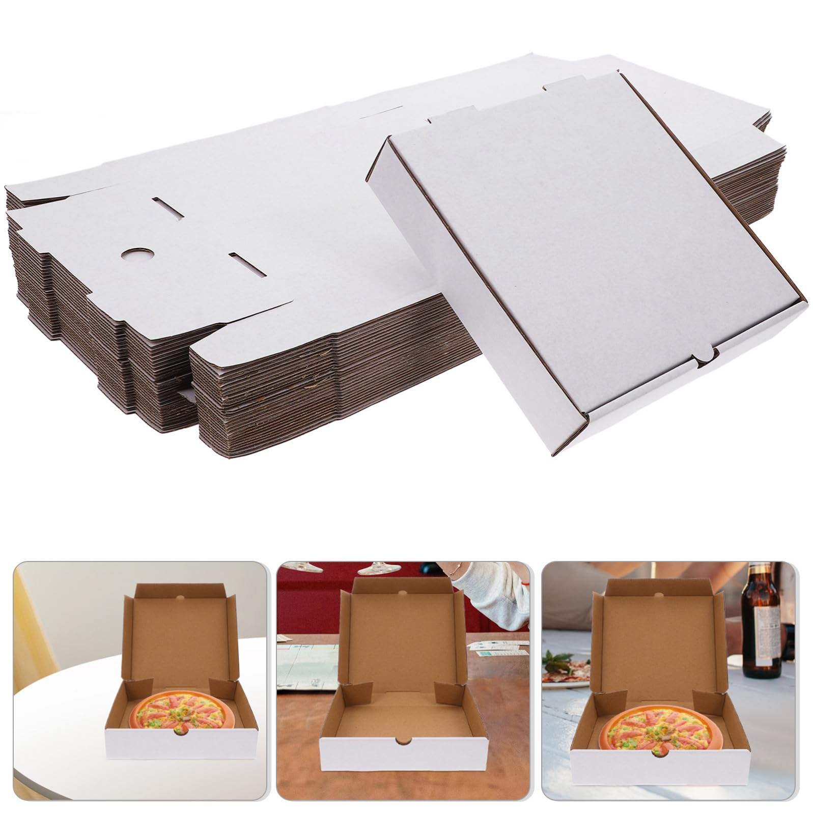 Hemobllo Scatole sicure per alimenti piccole per pizza Pezzi 30 in carta kraft bianca e riutilizzabili scatole in cartone ondulato per asporto e forno