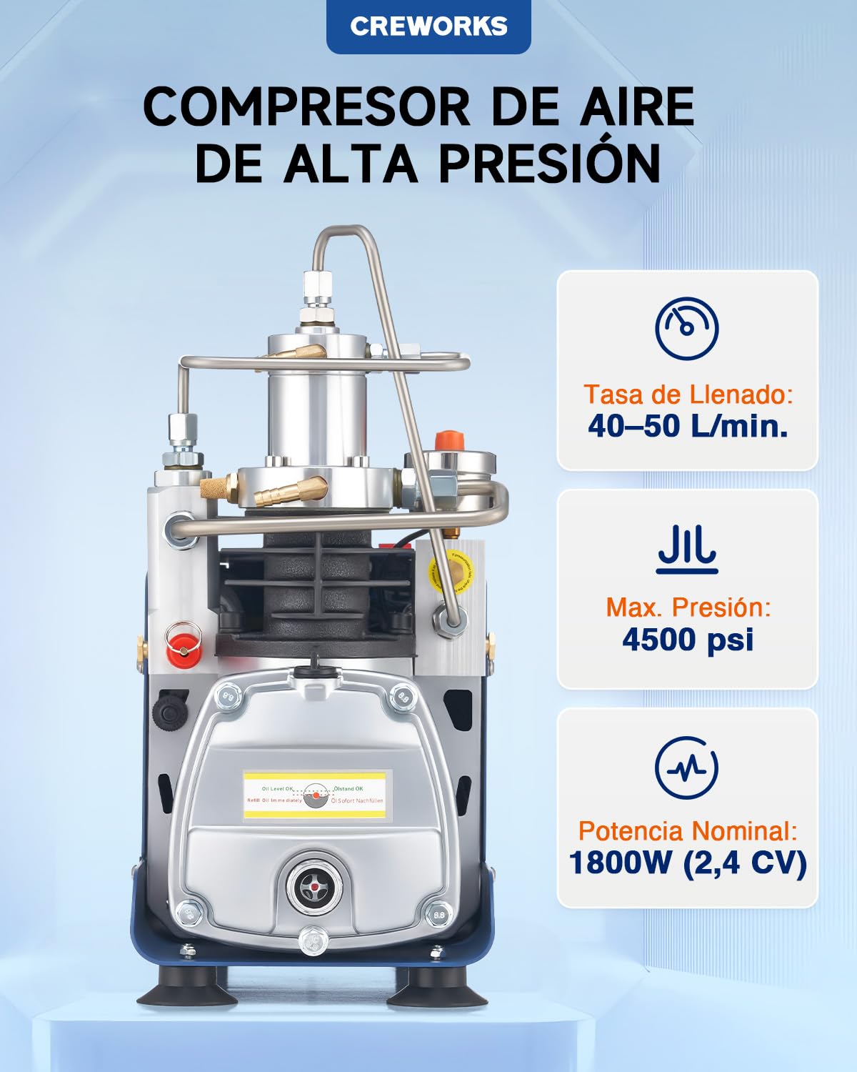 CREWORKS Compresor de Aire de Alta Presión 1800W Bomba Eléctrica de Alta Presión 30MPa 4500PSI Bomba de Compresor de Aire PCP Air Compressor Pump