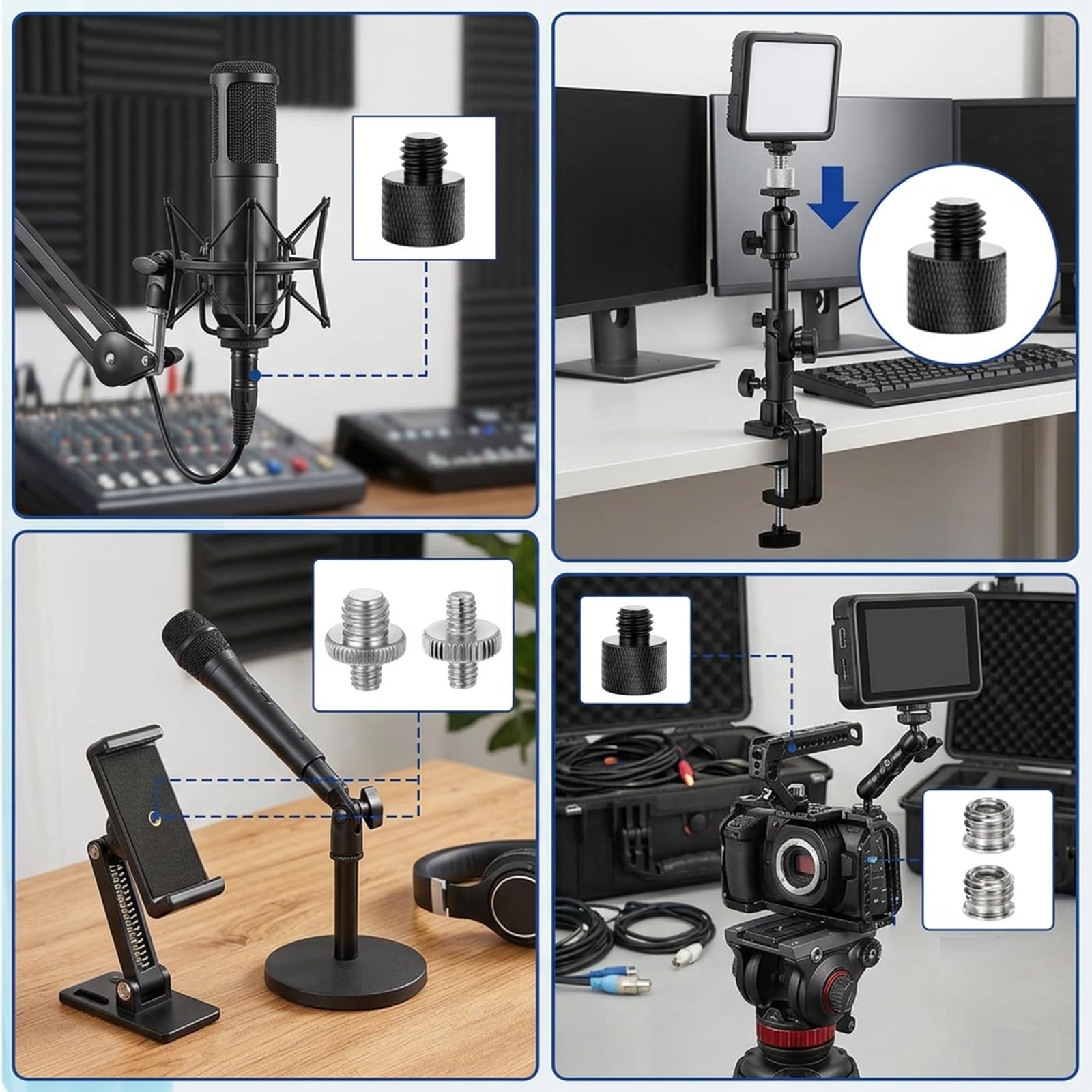 6 sztuk adapter śrubowy do statywu, uniwersalny adapter statywu, gwint 1/4 na 3/8 cala, do statywów aparatowych, statywów mikrofonowych, statywów lampowych