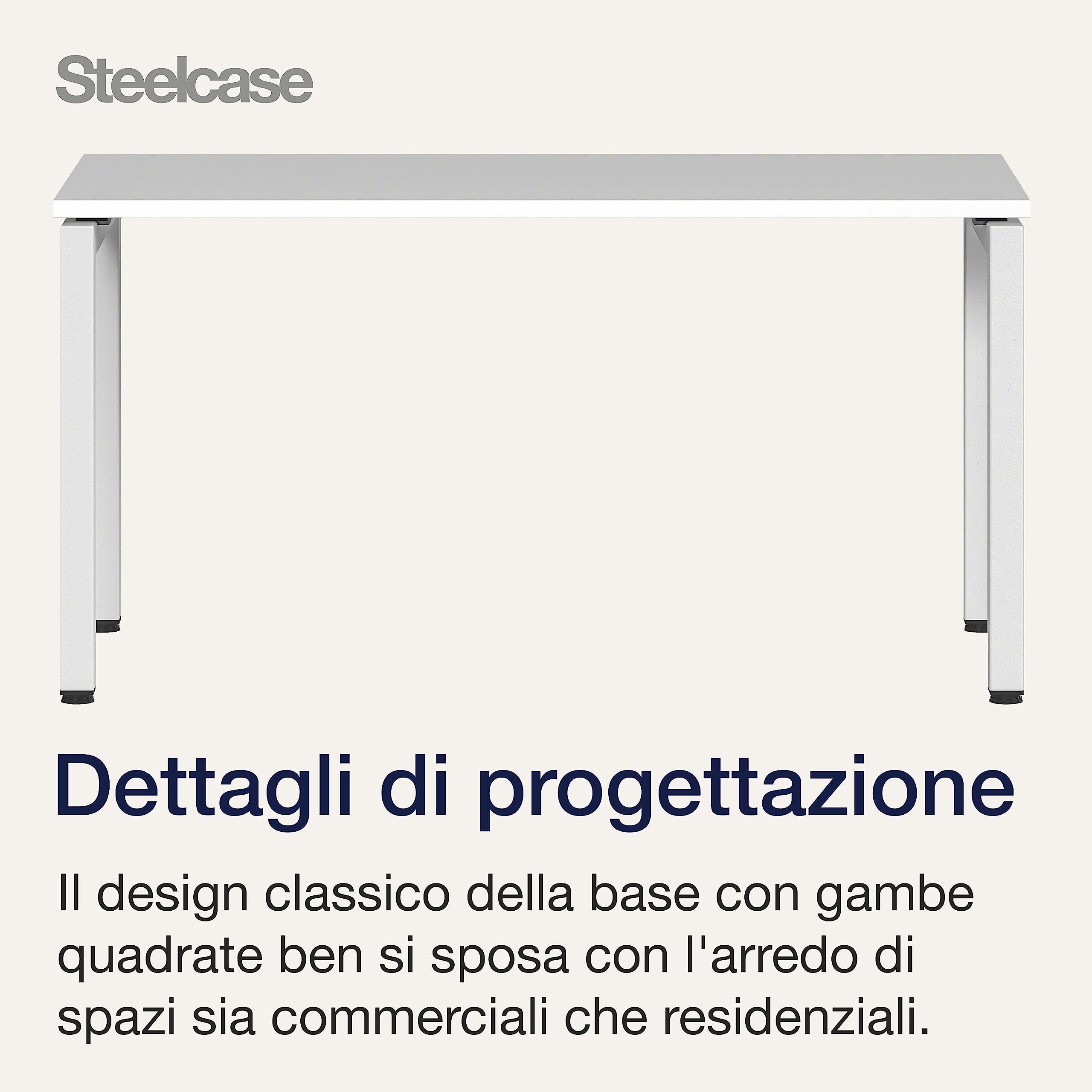 Steelcase Ottima Portico Scrivania Home Office ad altezza fissa con piano in melaminico neve e struttura in acciaio inox neve, facile montaggio