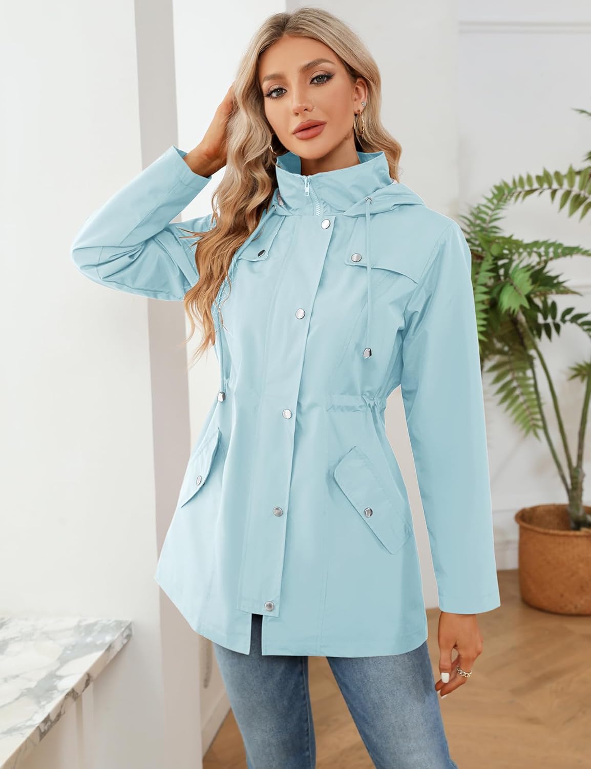 LOMON Women Waterproof Outdoor Hiking Raincoat Women Lined Rain Jacket Lightweight Hooded Jackets Trench Coats - Image 2