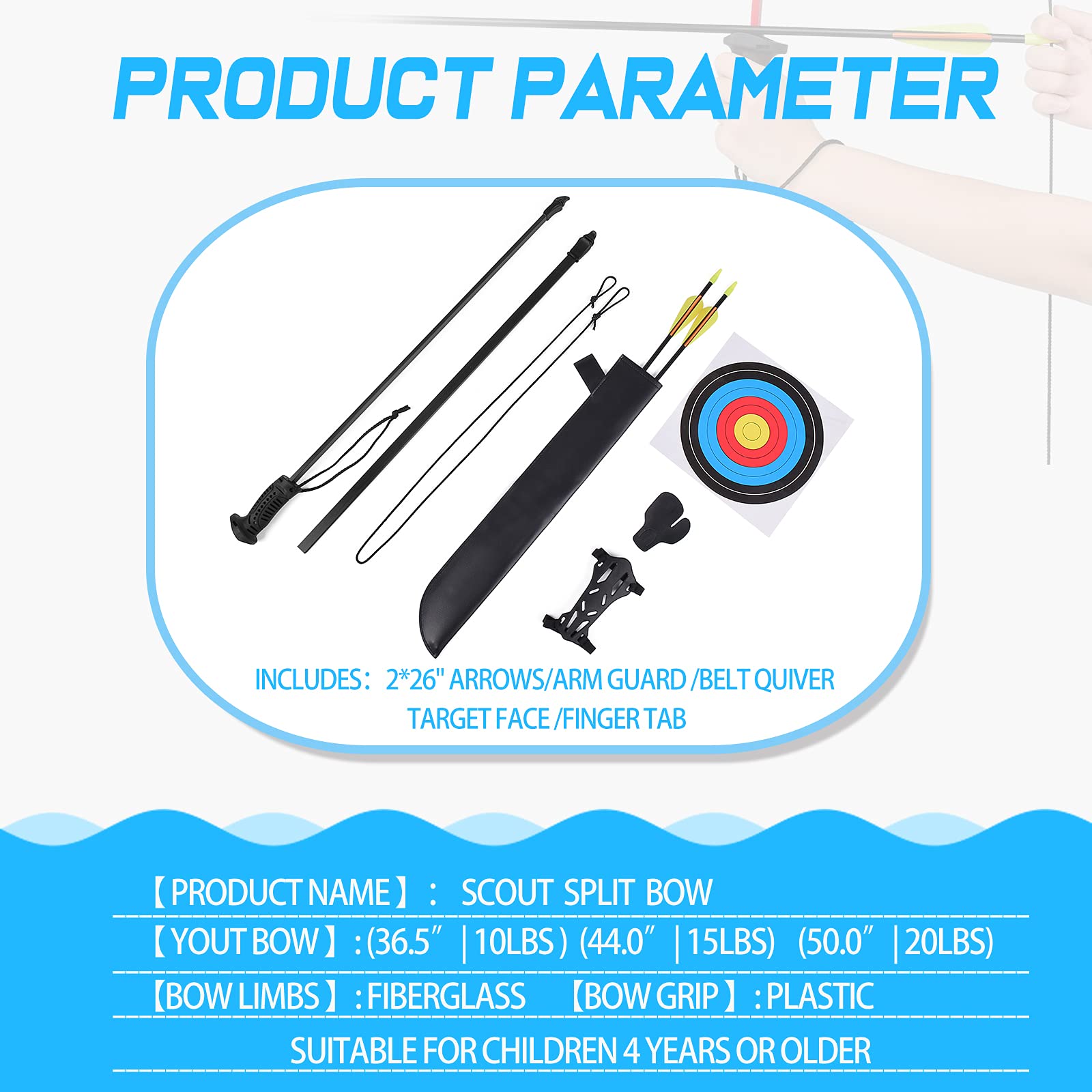Recurve Bögen Pfeil und Bogen Set für Kinder mit Köcher zum Bogenschießen inkl. 8 Pfeile 66cm Kinderbogen für ab 14 Jahre Kinder Schießbogen Jugendbogen für Anfänger Jugendliche Outdoor