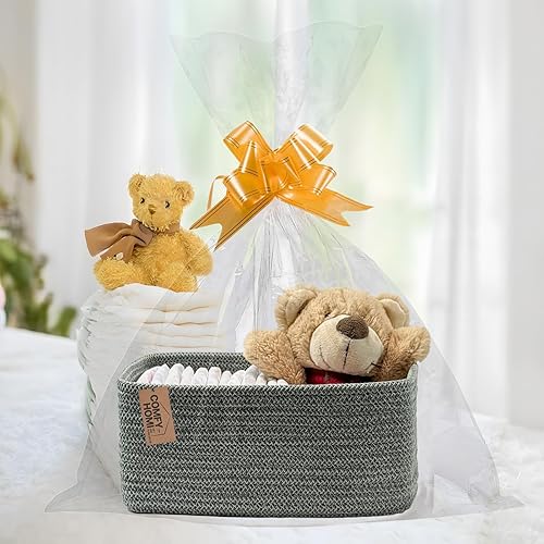 Miniatura 9 de COMFY-HOMI Cesta cuadrada de cuerda de algodón con asas para estantes, cesta de juguetes para perros y almacenamiento, cesta de bebé para regalo,