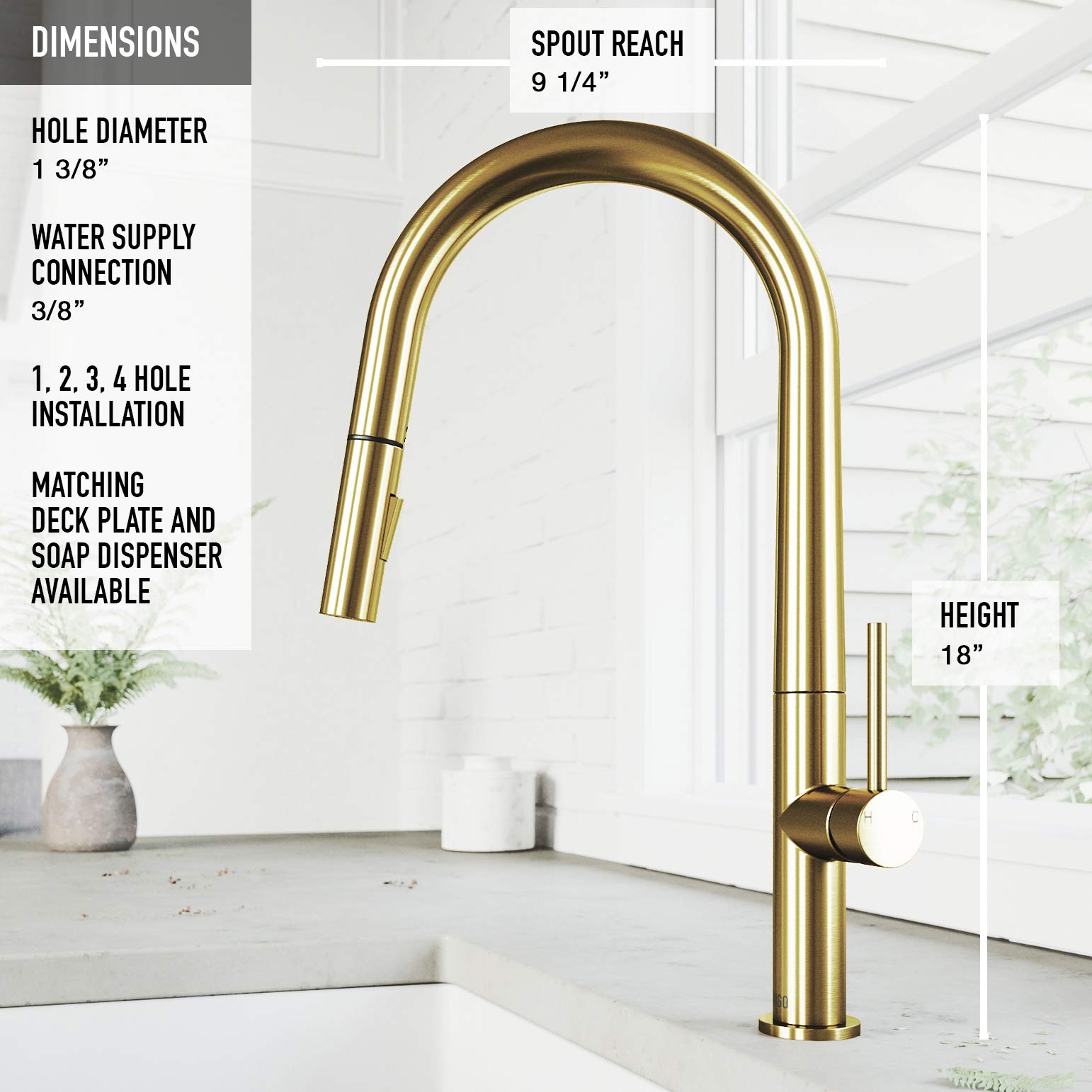 VIGO Greenwich 18'' H Single Handle Pull-Down Sprayer Kitchen