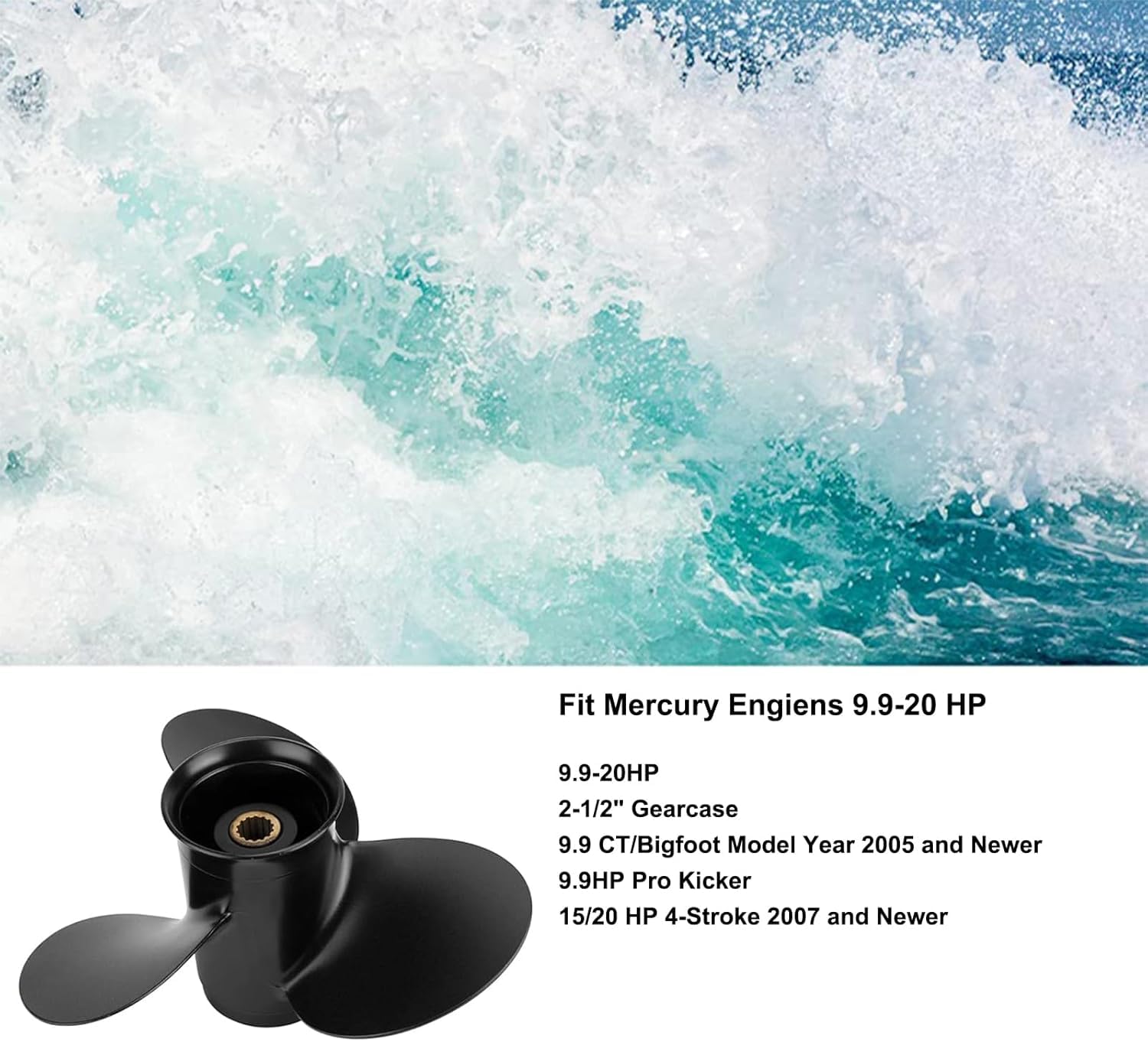 Quickcruiser - Elica fuoribordo in alluminio per motori Mercury 9.9-15HP 48-897750A11 9,25 x 9 passo RH (14 scanalature denti)