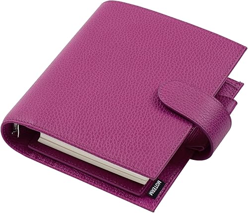 Moterm True-A6 Luxe Rings Planner - Organizador de carpeta de cuero genuino (anillo de 1.18 pulgadas, diseño de guijarros firmes, rosa fucsia)
