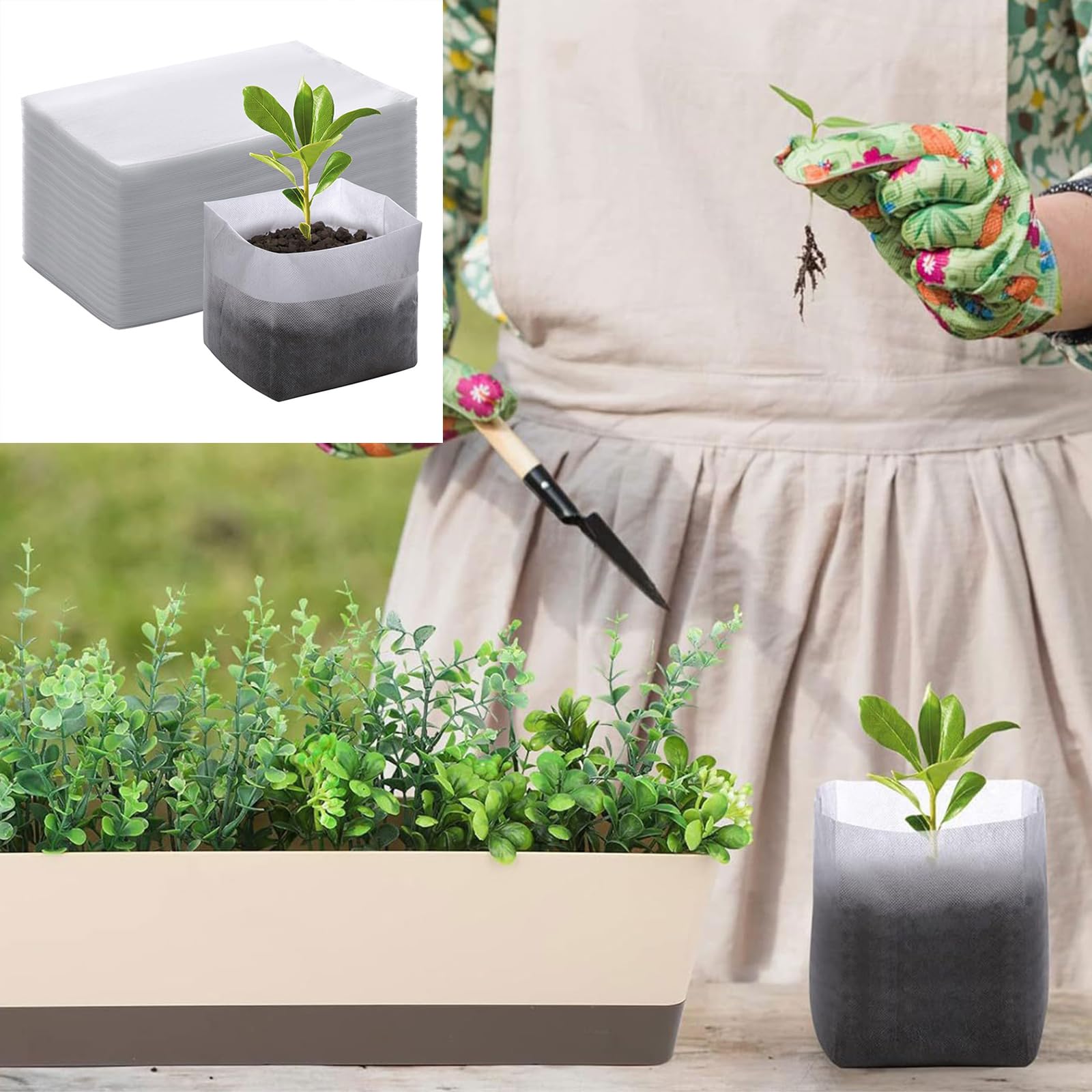 DOITOOL Sacchetti da Vivaio da 100 Pezzi per Piante Coltivano Sacchetti Vasi da Semina per Piante in Plastica con Fori Traspiranti per Forniture da Vivaio da Giardino (25X17x0. 1 Cm