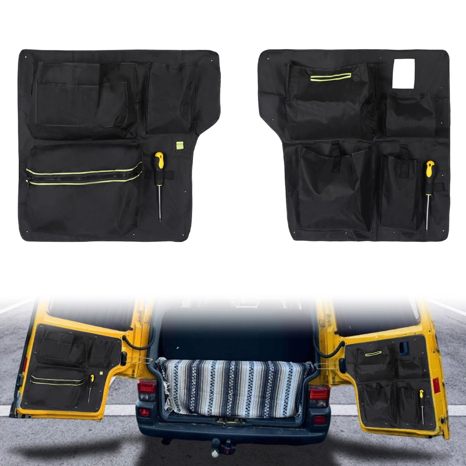 Scheunentor-Aufbewahrungsorganizer kompatibel mit VW T4 1990-2003, 2 Pcs Scheunentür Lagerorganisator für Kastenwagen /Wohnmobil Hecktür, Oxford-Taschen Kofferraumtaschen Zur Werkzeugaufbewahrung