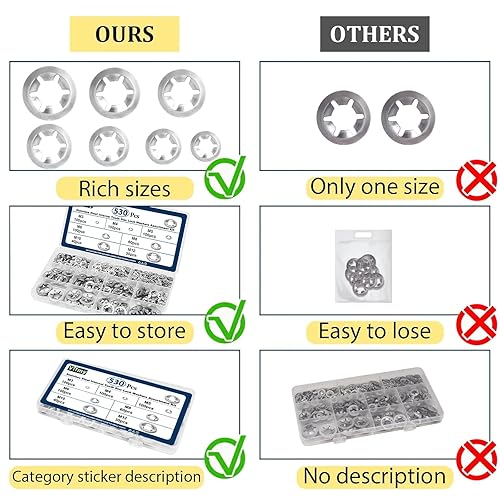 Miniatura 6 de Vifmy 530 piezas de arandelas de estrella con dientes internos, kit surtido de arandelas de bloqueo de velocidad rápida M3 M4 M5 M6 M8 M10 M12,