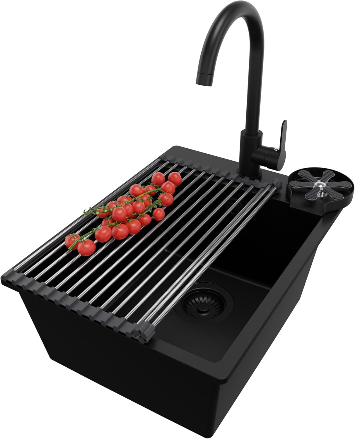 Riga Granite Sink, All Black, 38 x 50 cm, Sink 1 Bowl + Drain Set