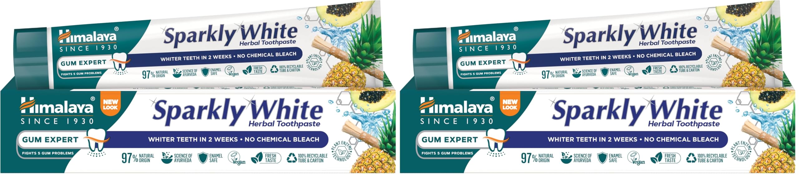 Himalaya Since 1930 Işıltılı Beyazlık Bitkisel Beyazlatıcı Diş Macunu, Florürsüz, Parabensiz, Bitkisel Enzim, 75 ml 2li paket