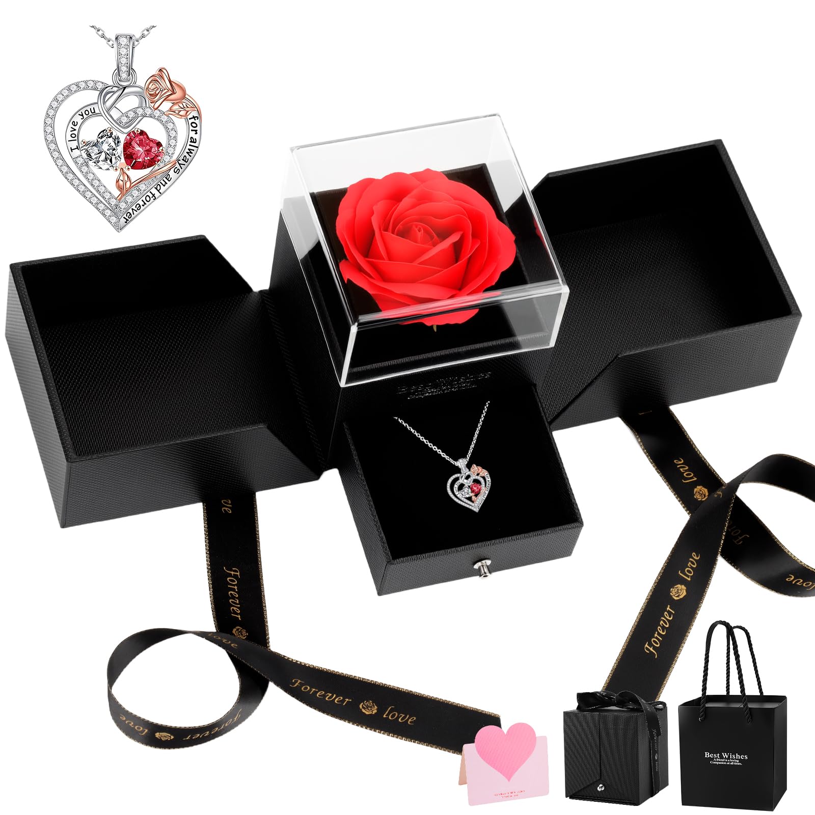 Rosa Eterna con Collana Cuore, Regalo San Valentino per Lei, Rose Stabilizzata per San Valentino Festa della Mamma Anniversario Compleanno & Natale, Idee Regalo Donna Mamma Fidanzata Moglie