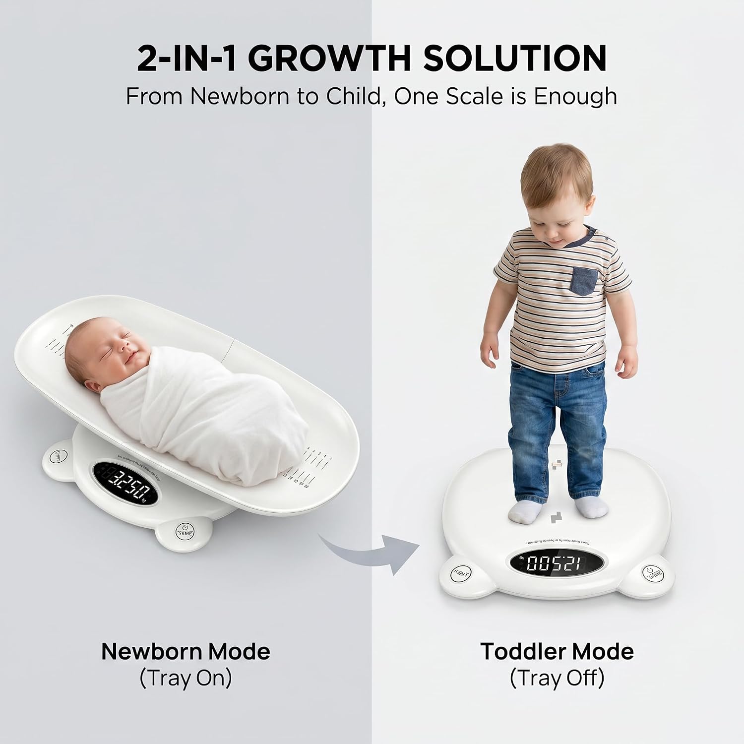 Digital Baby Scales, Multi-Function Scale for Infant, Toddler & Pet, LED Display Weighing Scale for Newborns, Cats & Dogs, Large Capacity for Family Weight Tracking at Home (White)