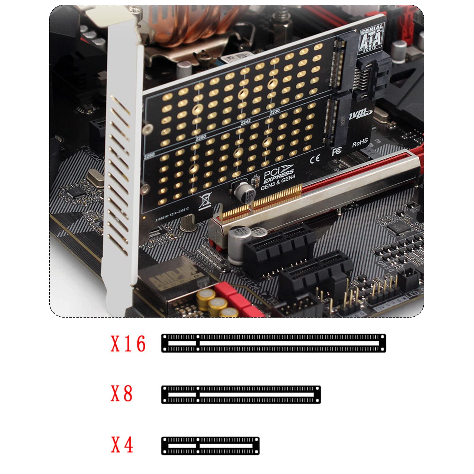 PCIE to M.2 Adapter M.2 SSD to PCIEX4 X16 Expansion Card PCIE Dual-Bay Expansion Card