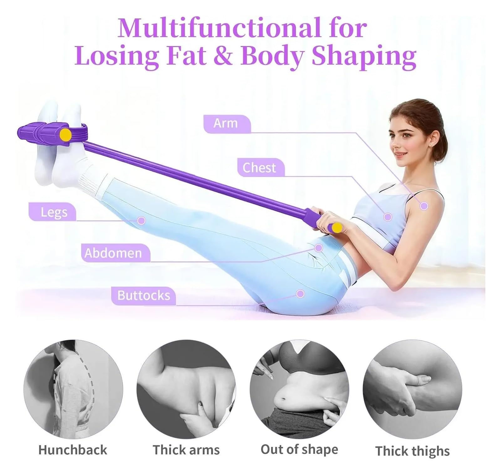 Widerstandsbänder mit Griffen Pedal mit Griffen, langlebiges 6-Röhren-Multifunktions-Widerstandsband | Fußpedal-Widerstandsbänder aus Naturkautschuk, Fitness-Widerstandsbänder for Bauch, Taille, Arm, Bein, Pilates (lila)