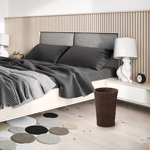 Miniatura 6 de Bekith Paquete de 2 cestas pequeñas de mimbre para desperdicios, papeleras tejidas, papeleras redondas decorativas para dormitorio, baño, oficina en