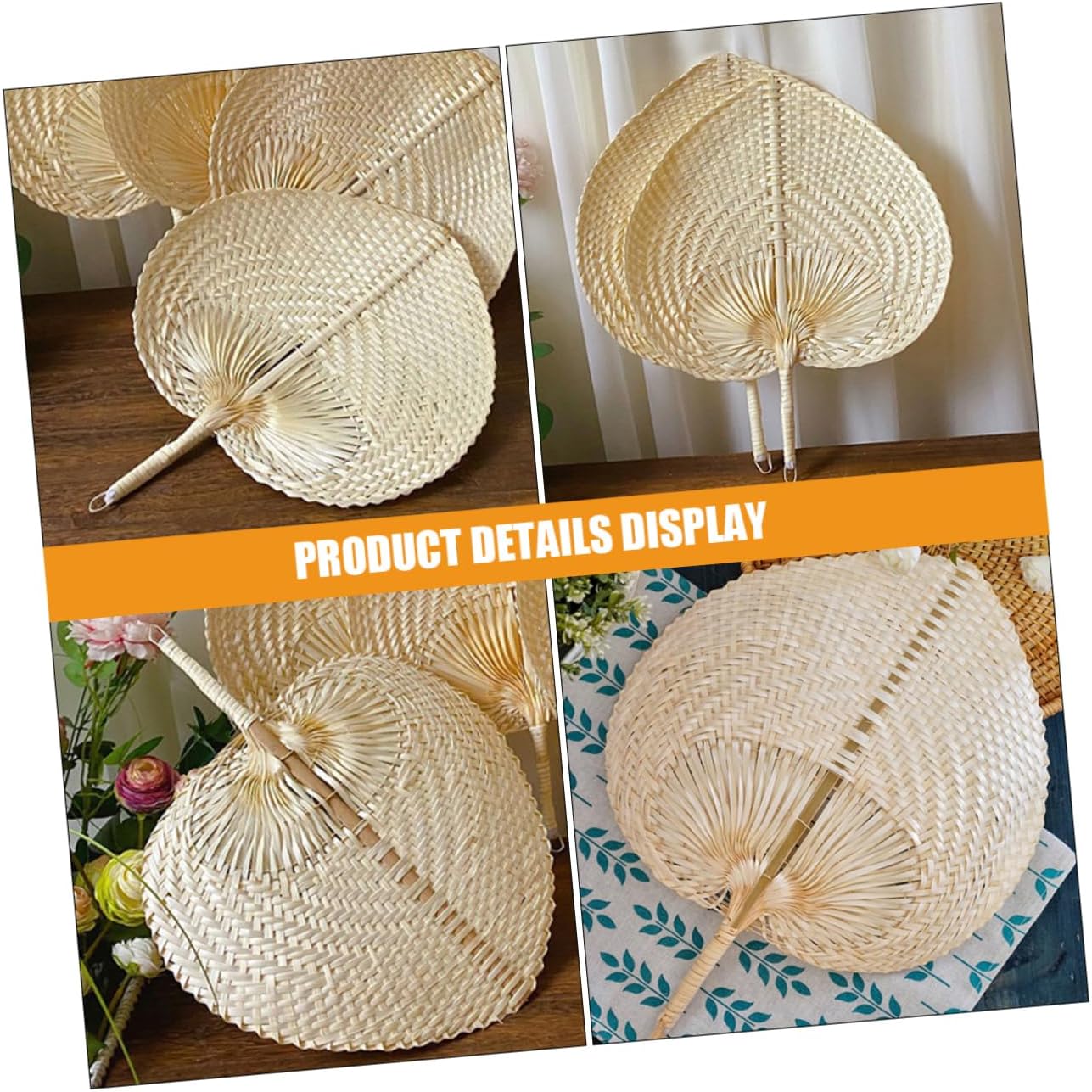 4 Pack Handmade Bamboo Woven Hand Fans Chinese Style Summer
