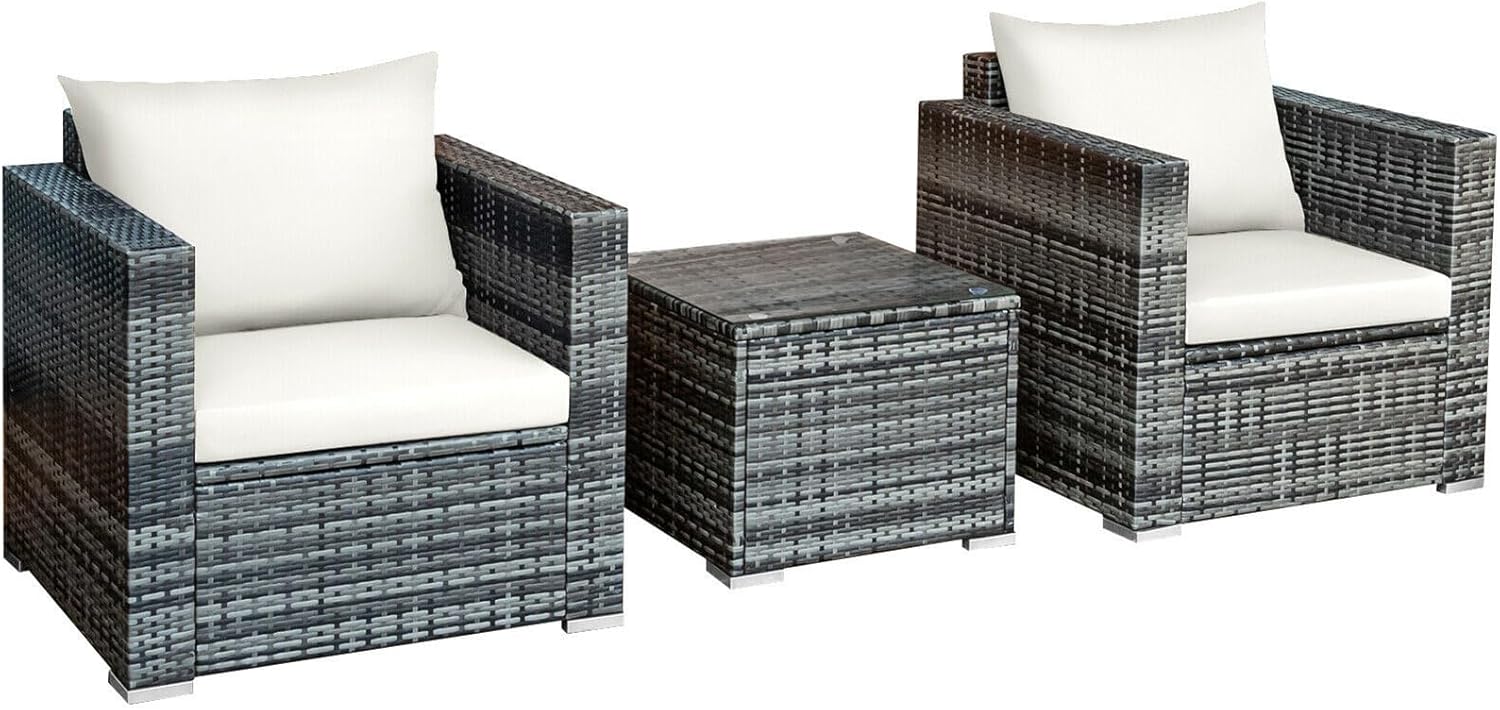 MARURY 3 PC Patio Rattan Furniture Bistro Set Outdoor Furniture Modern Conversation Set PE Rattan Wicker Bistro Set for Porch, Garden, Balcony