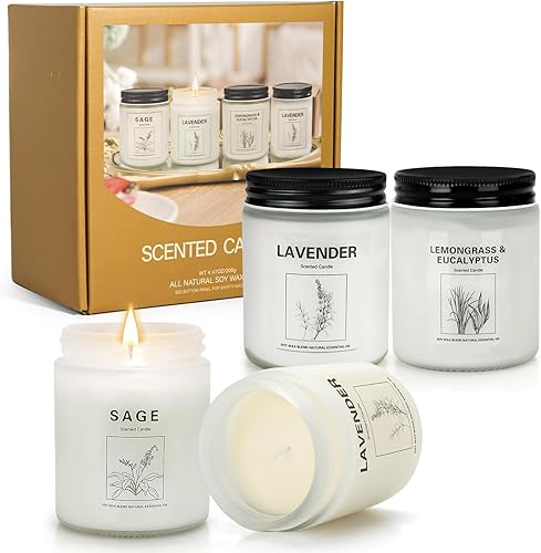 Miniatura 1 de Paquete de 4 velas aromáticas para el hogar, juego de velas de larga duración de 28 onzas y 200 horas, velas de salvia para limpiar la casa y velas