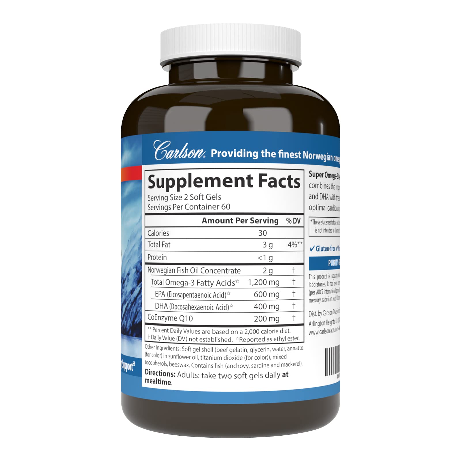 Carlson Super Omega-3 Gems + CoQ10, 1200 mg, Omega-3s, 120 Softgels — Amazon image 2
