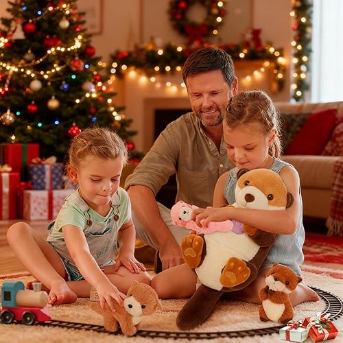 Vista 137 de MorisMos - Animales de peluche de lagarto, mamá camaleón gigante de 27 pulgadas con 4 lagartos bebés, juguetes para niños y niñas, mamá iguana