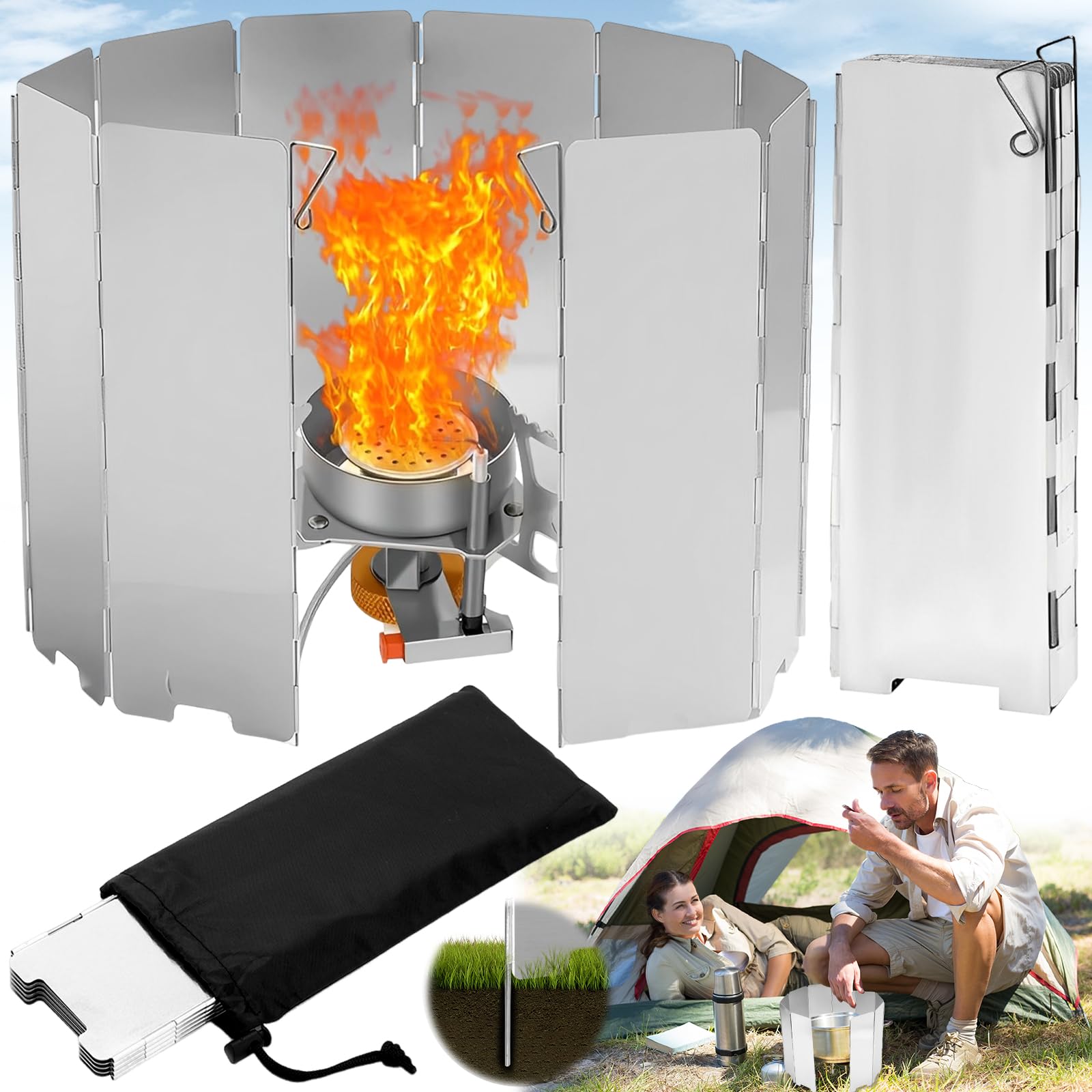 Réchaud De Camping,Pare-Vent Pliable Aluminium,Plaques Pare Brise De Camping ,Plaques Camping