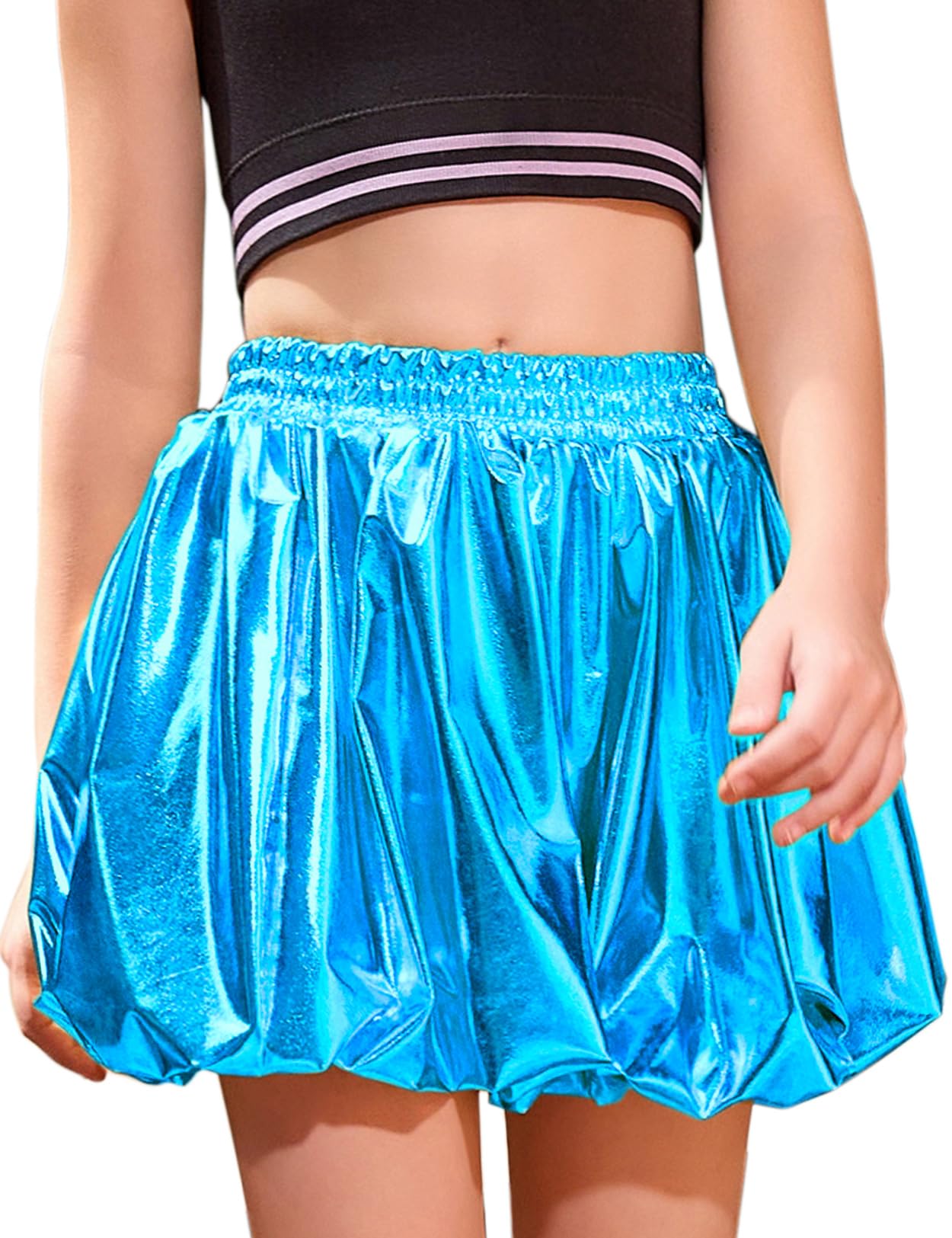 Perfashion Girls Bubble Skirt Metallic Puff Balloon Cute Mini Skorts Dance Outfits with Shorts 4-13Y