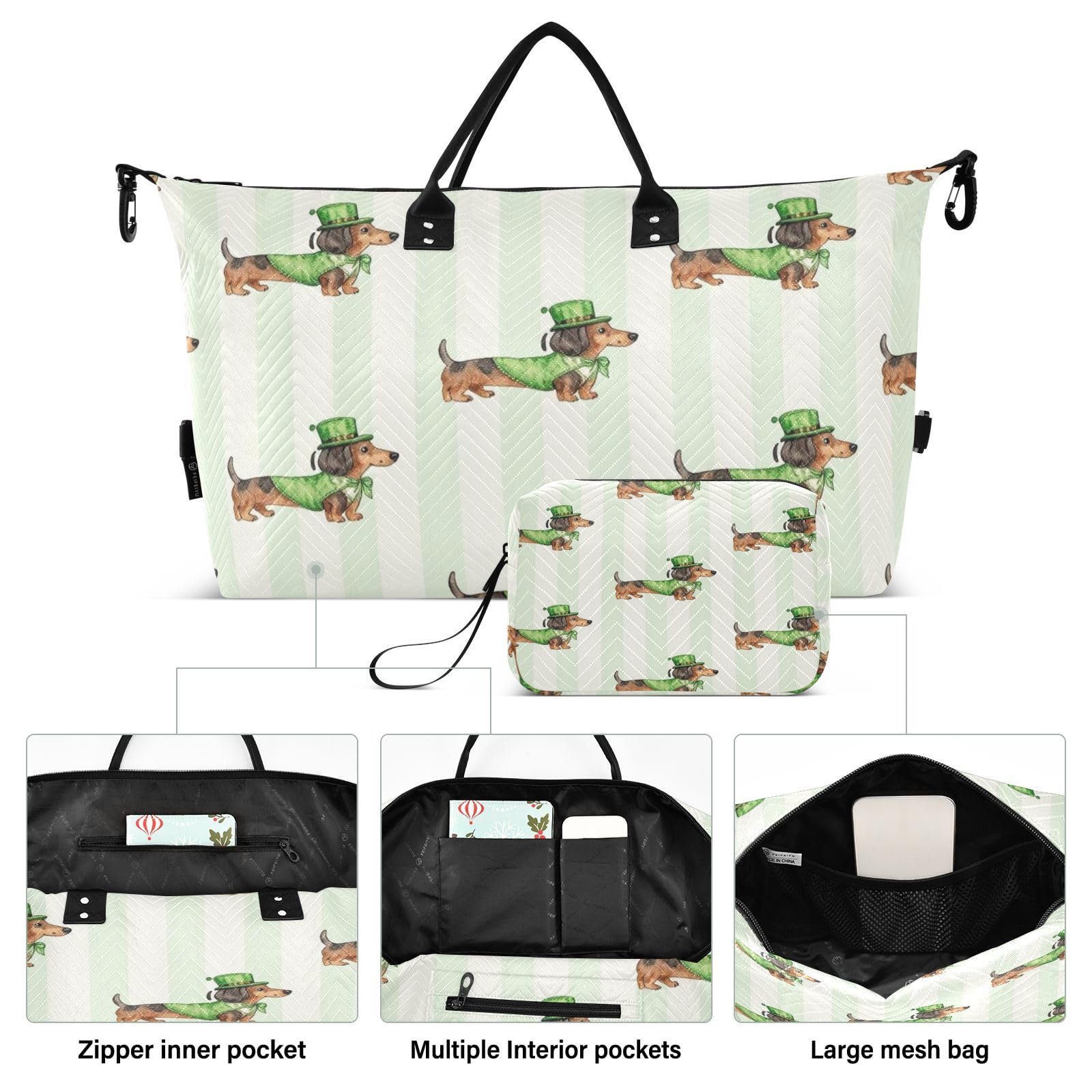 Torba wakacyjna Combo 2-częściowy ultradźwiękowy pikowany rękaw na kółkach praktyczna weekendowa wycieczka, Zielony aligator, One Size, Klasyczny