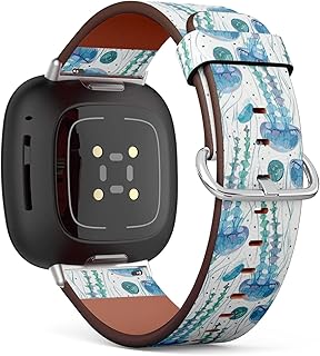 CJBROES Replacement Leather Watch Band, Compatible with Fitbit Versa 3 and Fitbit Sense of Wristband Bracelet Accessory - Detailed-Transparent-Jellyfish