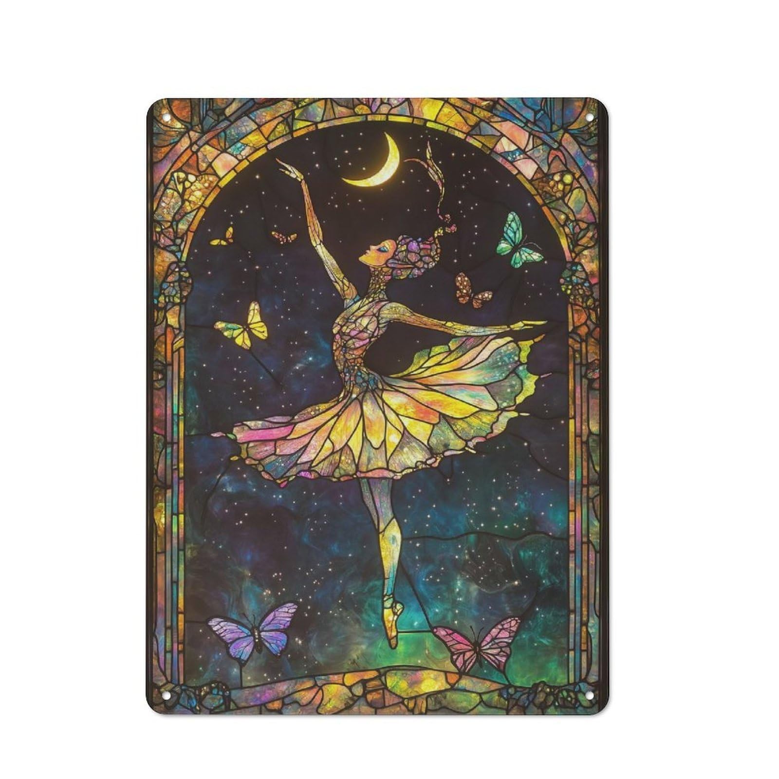Junmoney Style-10 Stained Glass Ballerina Rustic Metal Plaque 40X30cm For Living Room Or Hallway, For Garage, Workshop And Man Cave Decoration