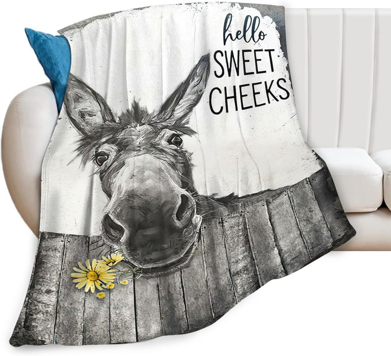Donkey Throw Blanket Cute Animal Donkey Flower Blanket for Kids Adults Super Warm Soft Cozy Plush Fleece Flannel Blanket for Sofa Couch Bed Birthday Gifts 60inchx80inch