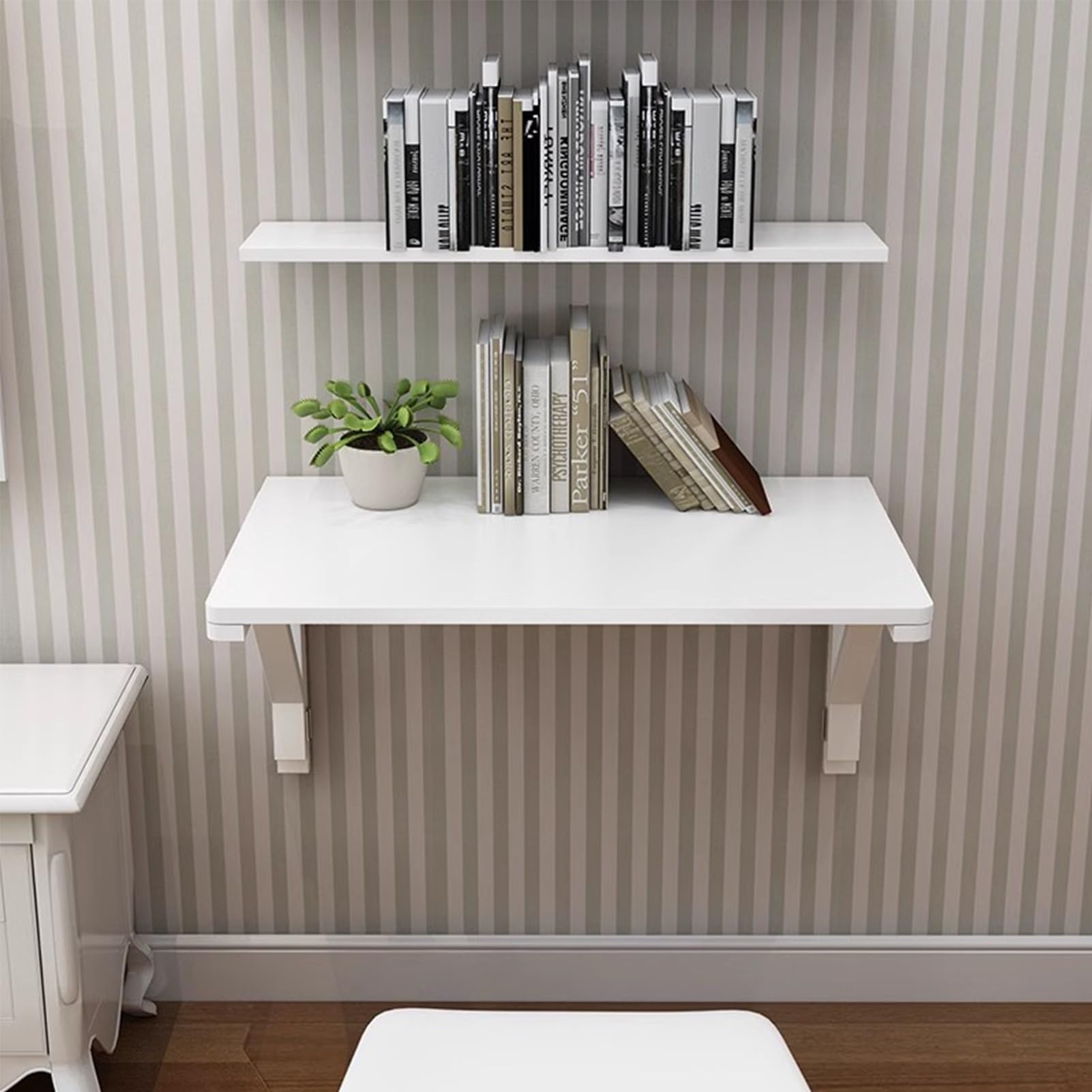 Breakfast Bar Table, White Wooden Folding Table for Laptop Wall Mounted, Folding Workbench, Folding Wall Table Folding Table Wall Saver