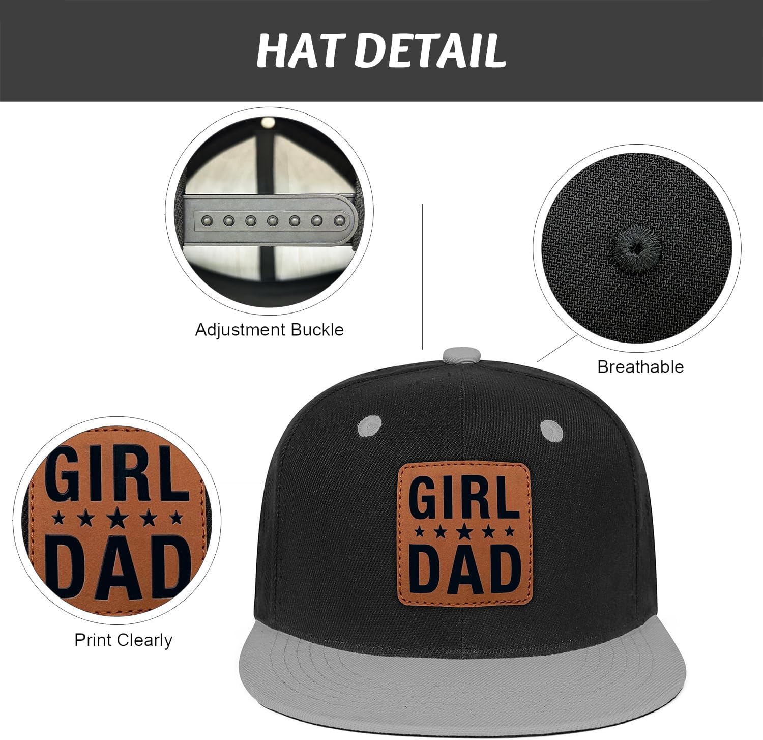 Girl Father Dad Flat Bill Leather Patch Trucker Hat, for Dad from Daughter Son