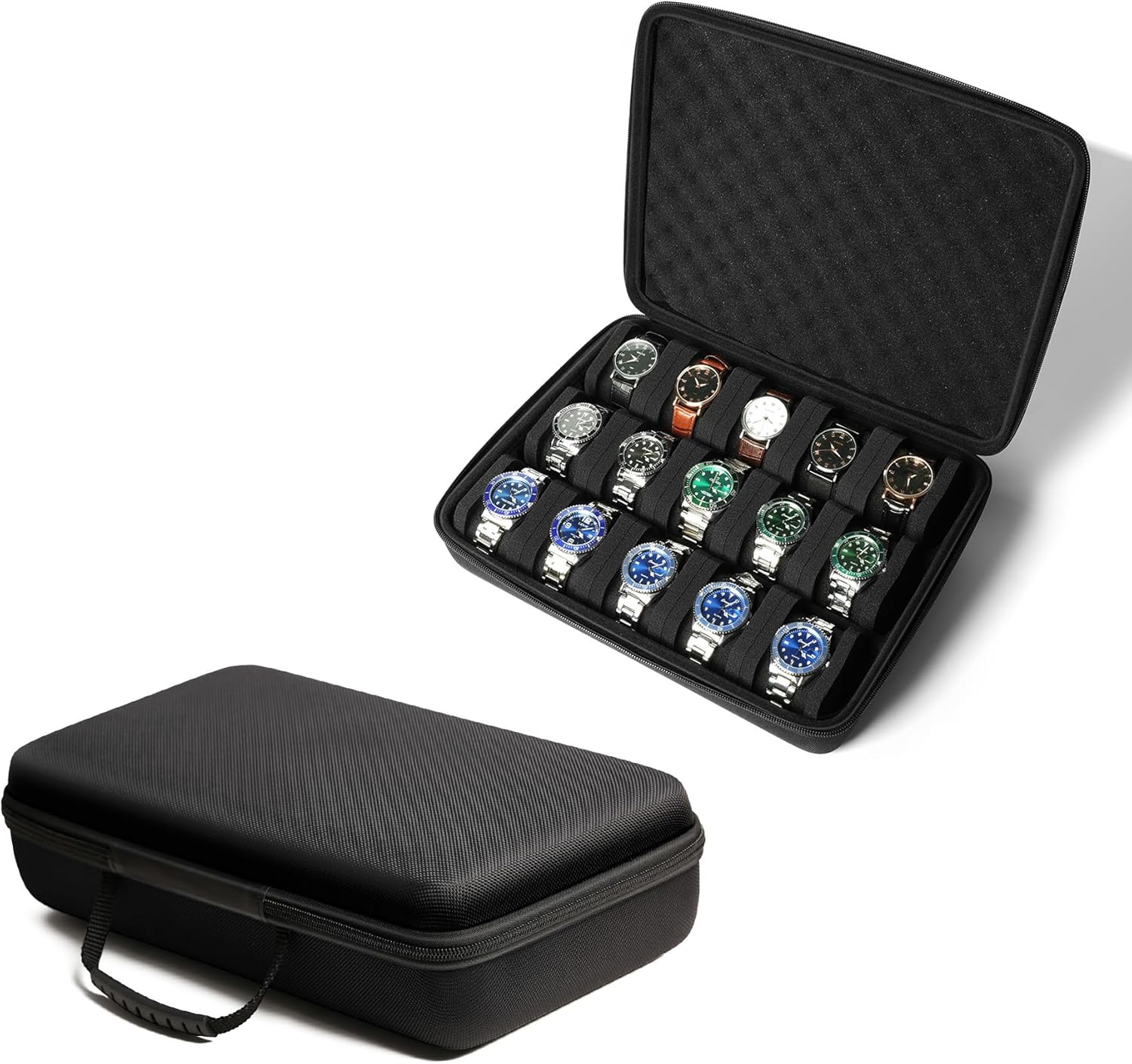 15 slots watch case, hard watch storage organizer case, watch travel case holder, with soft pillow
