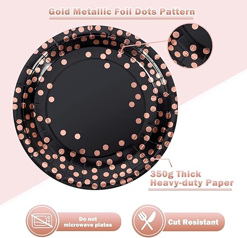 Miniatura 3 de Juego de platos y servilletas de papel azul dorado, 25 platos de papel de puntos dorados de 9 pulgadas y 25 servilletas de 6.5 pulgadas, platos de