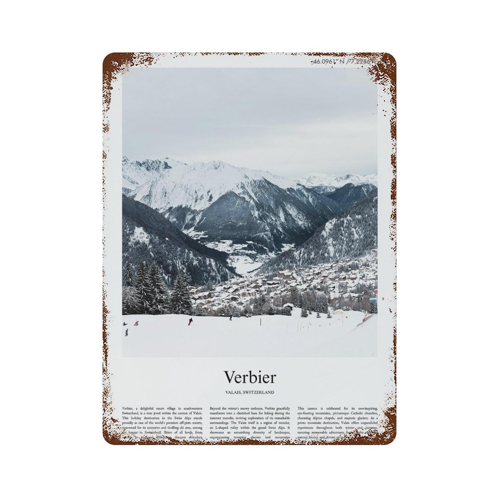 xiaoxiaoshen Verbier Valais, Switzerland City Scenery Wall Decor Art Metal Tin Poster Modern Home Decor Art Home Bar Shop Decorations Vintage Sign 40x30cm