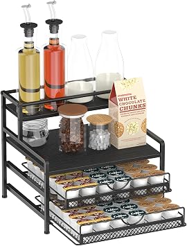 OGEMXU Coffee Bar Organizer, Coffee Pod Organizer,3 Tier Coffee Syrup Rack Organizer,72 K Cup Storage for Counter Storing K Cup,Coffee Syrups, Coffee Makers and Other Coffee Supplies-Black