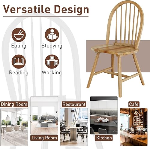 Miniatura 5 de POWERSTONE Juego de 6 sillas de comedor, sillas Windsor de madera con respaldo de husillo, silla de comedor de granja, silla de cocina, color roble