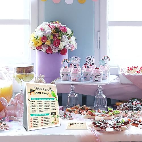 Miniatura 5 de What is Your Pirate Name Game - Tarjetas de actividad pirata, ideas de suministros de decoración, letrero de fiesta de cumpleaños pirata para niños,
