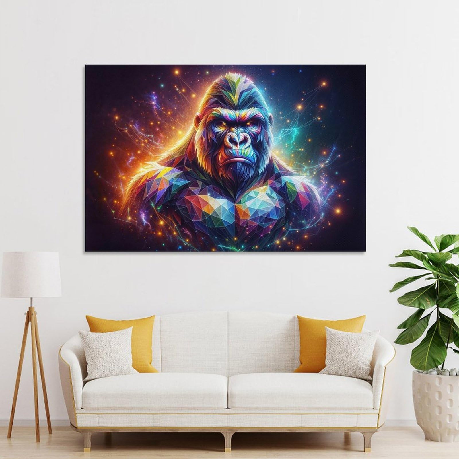 Junmoney Gorilla in Geometric Art Canvas Wall Art 24x36inch(60x90cm), for Wall Displays, Bedrooms Or Room Updates, Ideal for Building A Coordinated Art Wall