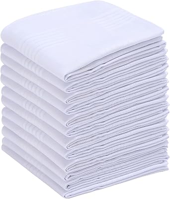 Mens Handkerchiefs 16 inches, 100% Cotton Handkerchiefs for Men, Soft White Hankies for Men