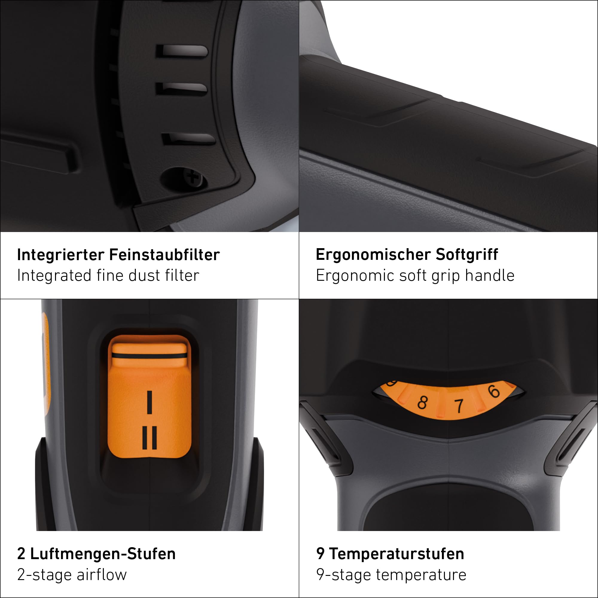 Steinel Heißluftpistole HM 2220 E, 2200 W Stab-Heißluftgebläse, Temperatur 80°-630°C, Heißluftfön mit Keramikheizung, 3m Kabel