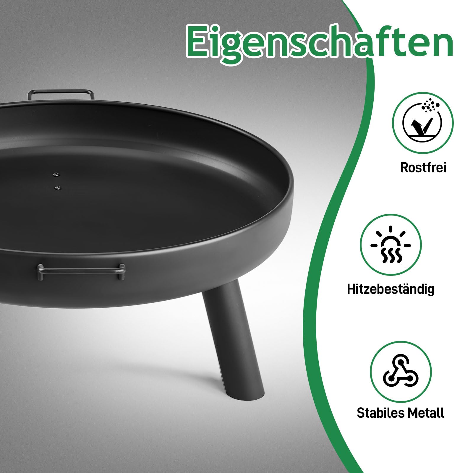 LEADZM Braciere Ø 70 cm struttura in ferro | con 2 manici robusti + ganci per fuoco, braciere per legno e carbone, braciere come braciere per giardino, terrazza, fuochi da falò, colore nero