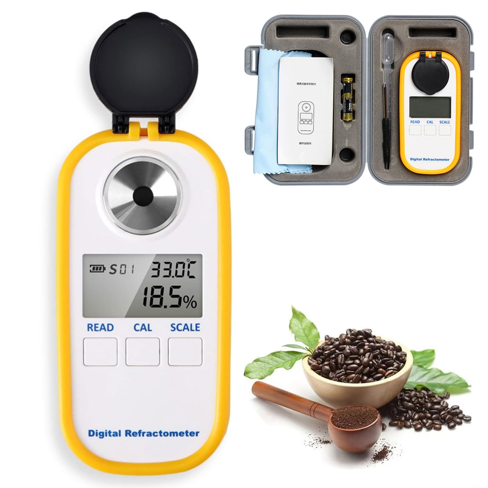 Cyfrowy refraktometr Brix, inteligentny hydrometr do Brix 0-50% i TDS 0-25%, elektroniczny tester z kompensacją temperatury kawy, owoców, żywności i napojów