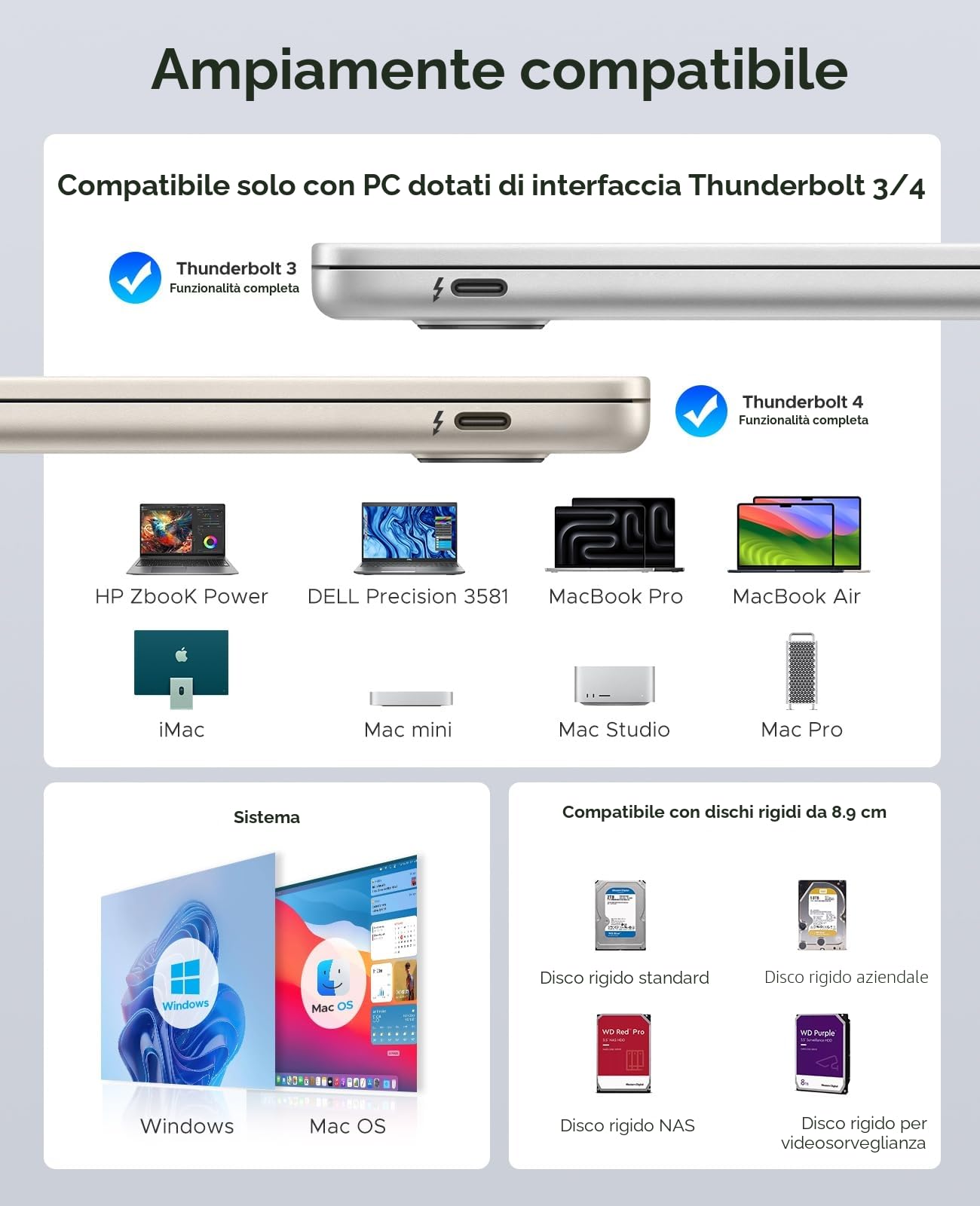 ORICO 40Gbps 5 Bay per 5 Dischi Rigidi, Docking Station per HDD in Alluminio per HDD da 3,5 Pollici fino a 22TB, Supporta il Collegamento a Margherita, Senza Disco Rigido (9858T3)