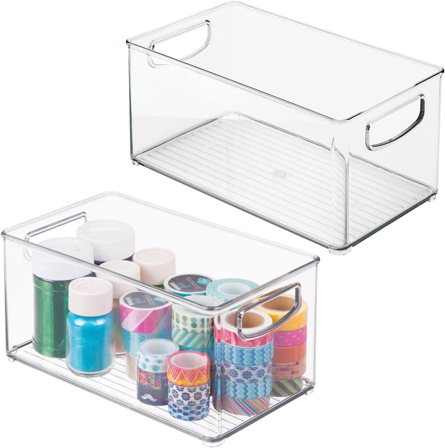 mDesign rangement tiroir – boite empilable pour la cuisine avec 2 tiroirs en plastique – rangement cuisine pour snacks, pâtes, légumes, etc. – transparent