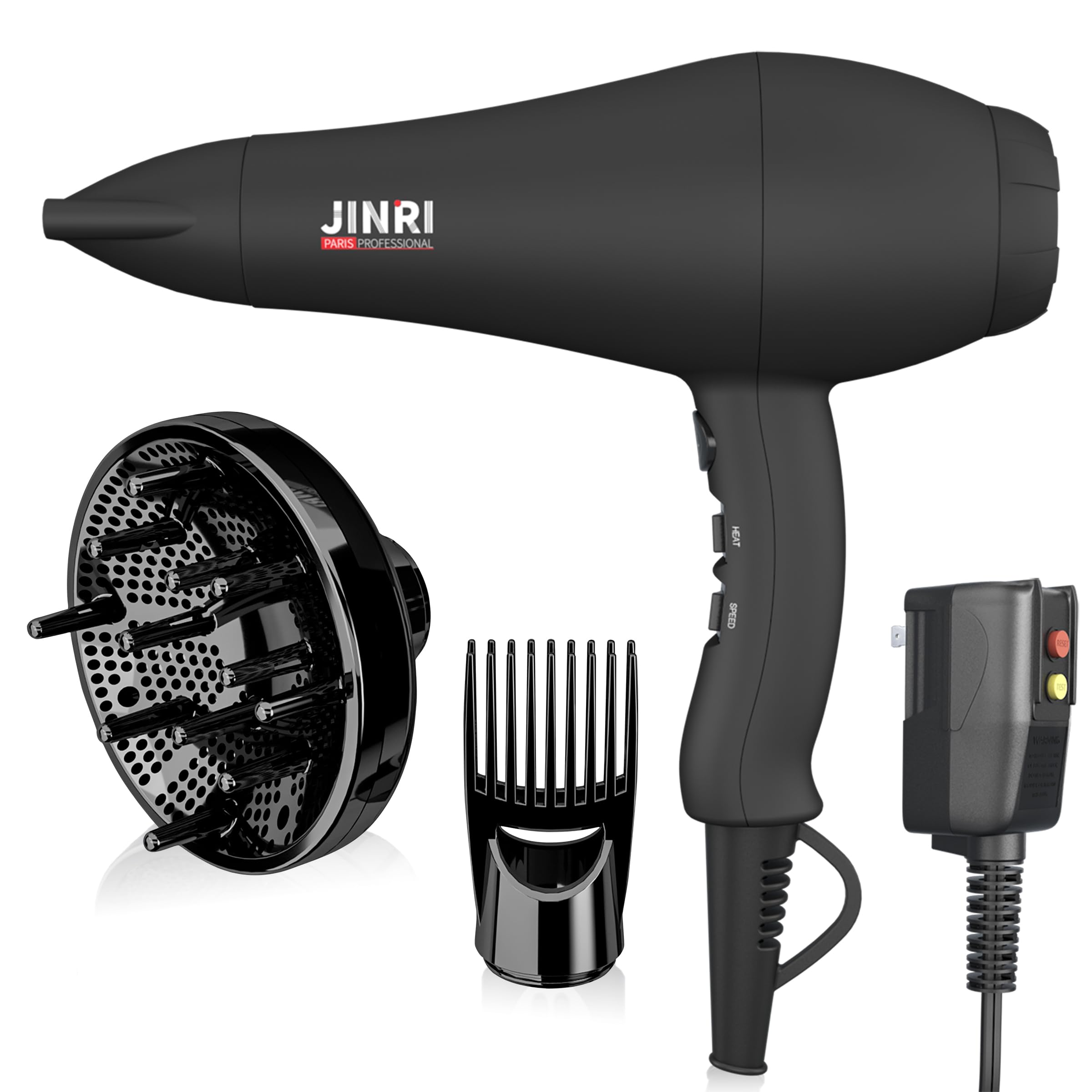 Jinri Hair Dryer for Professional Salon Faster Drying, Hair Blow Dryer with Negative Ion 2 Speed and 3 Heat Setting Ceramic Hair Dryer,DC Motor Blow Dryer with Concentrator, SGS Certified