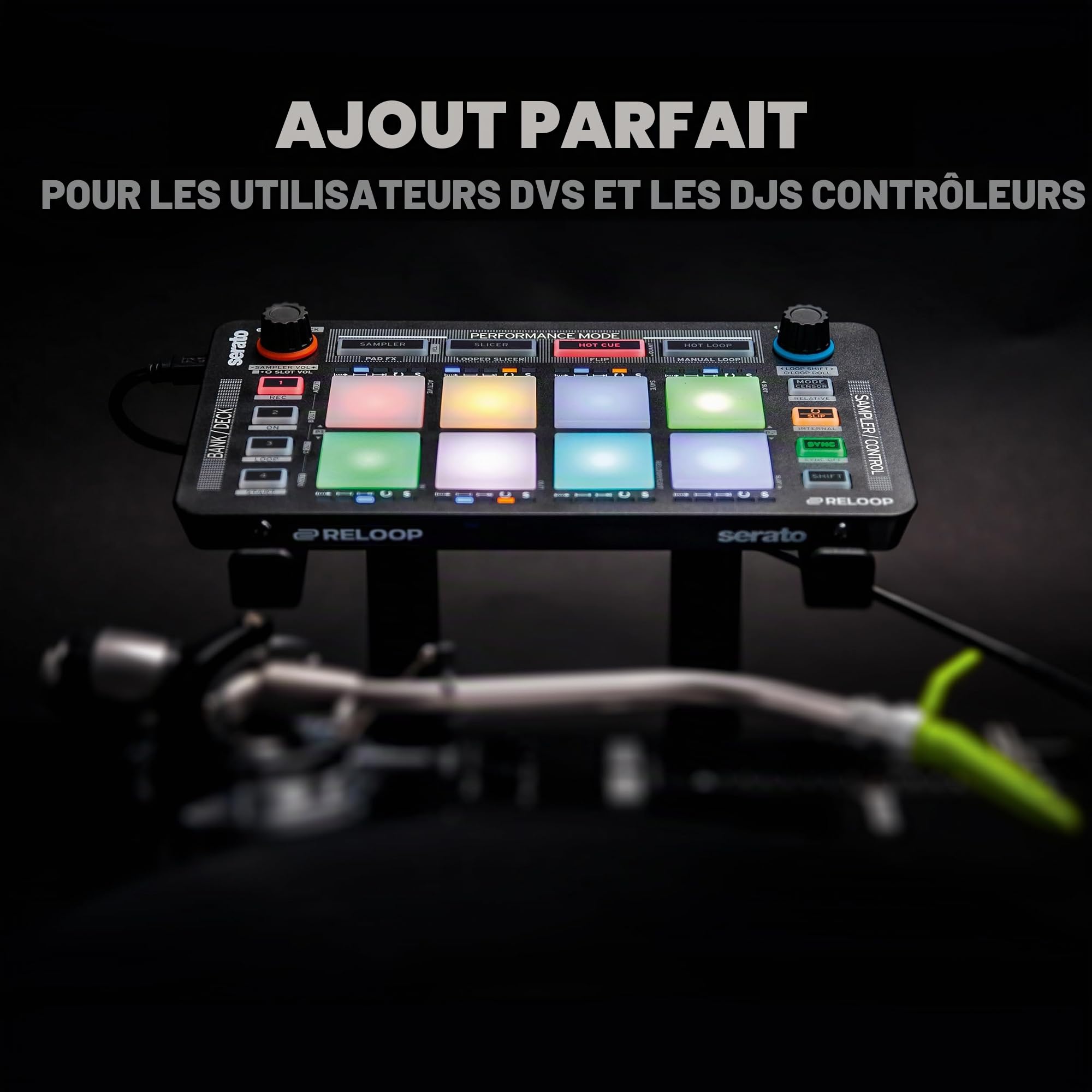Reloop Neon - Contrôleur DJ USB supplémentaire avec pads de batterie de performance RVB sensibles à la vitesse, plug and play avec Serato DJ, (noir)